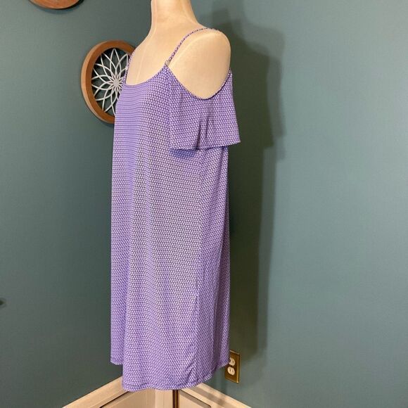 Michael Kors Cold Shoulder / Off Shoulder Knee Length Purple & White Geo Dress M - Picture 1 of 14